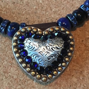 Heart concho Necklace Blue Tigereye Swarovski Crystal Sodalite Western Jewelry Rodeo Style