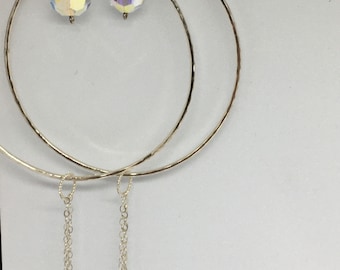 Sterling Hoops Chain Dangles Swarovskis handmade