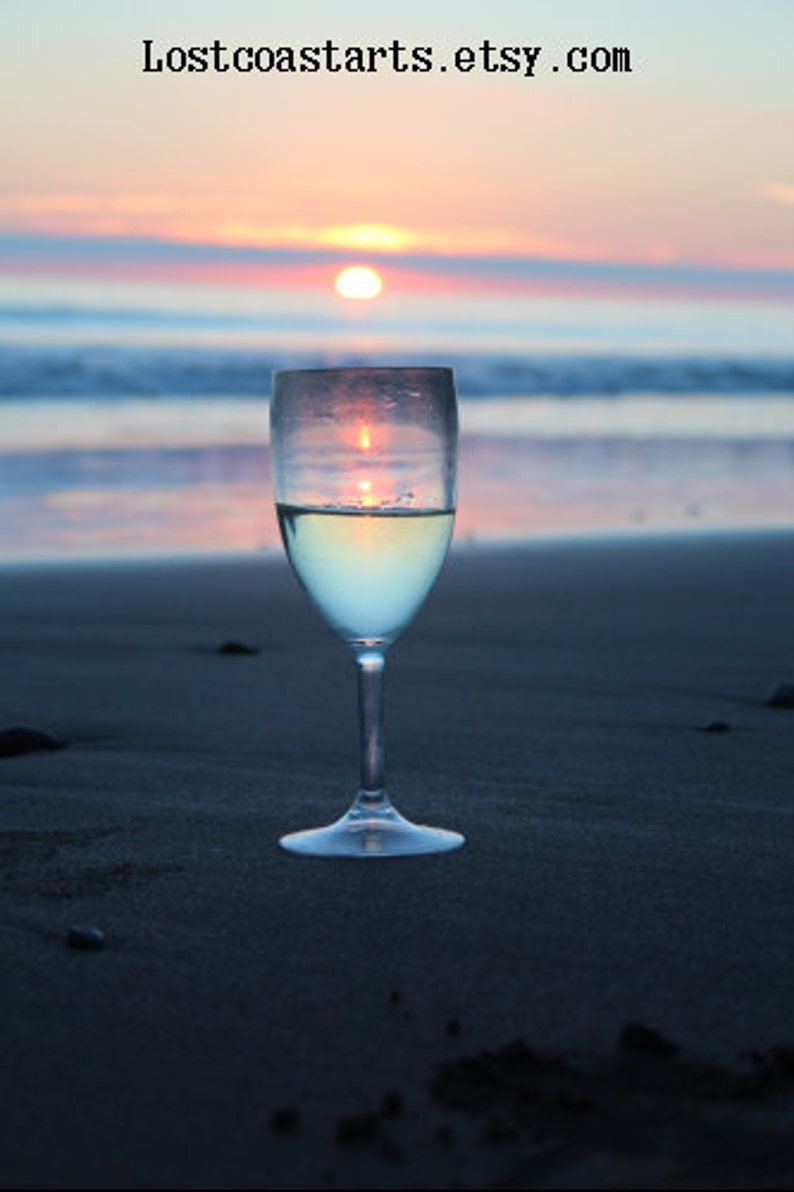 Sunset Wine Photograph Beautiful Relaxing Scenery Wine Lovers Wedding Gift Beach Setting Vacation Photo Home Decor image 1