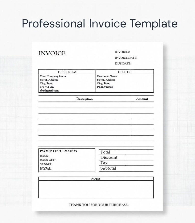 Service Bill Form Editable Invoice Template for Small Business – Printable Word & PDF ...