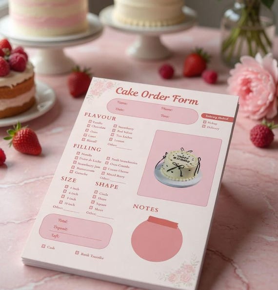 Editable Cake Order Form Template, Bakery Invoice & Custom Order Sheet, Printable Cupcake Order, Small Business Digital Download