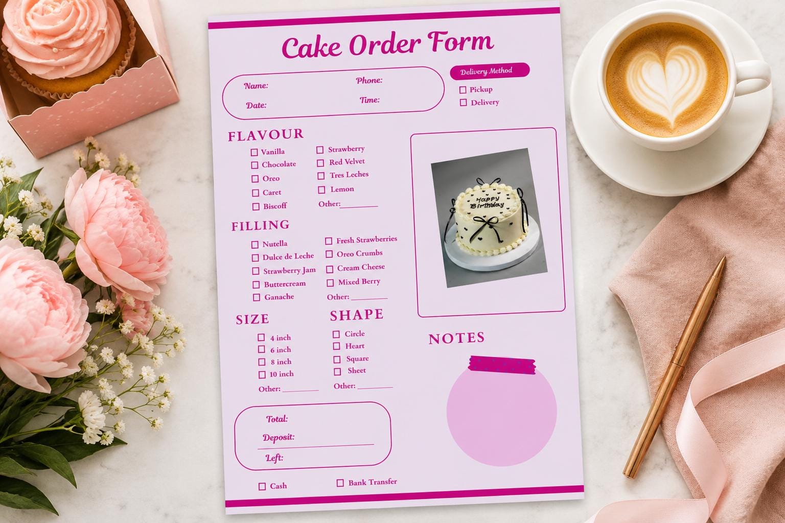 Editable Cake Order Form Template, Printable Bakery Counter Order Sheet ...