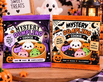 Mystery Dumpling Cookie Bag Template Canva, Halloween Treat Bag, Editable Cookie Packaging, Spooky Treat Bag Digital Download