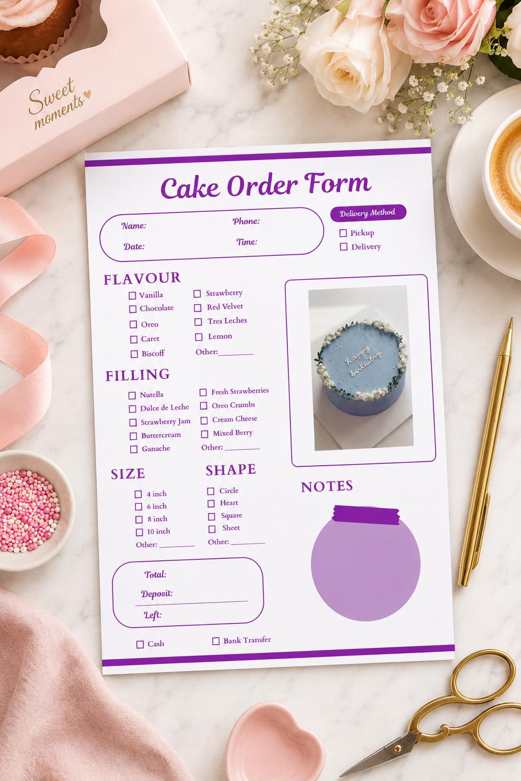 Editable Cake Order Form Template, Printable Bakery Counter Order Sheet ...