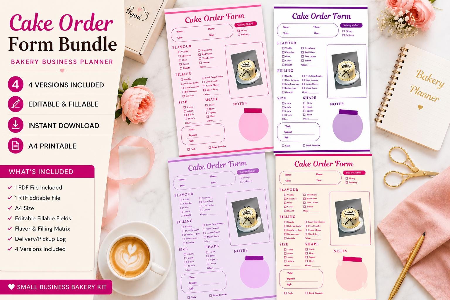Editable Cake Order Form Template, Printable Bakery Counter Order Sheet ...