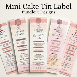 Bakery Box Wrap Label Bundle, Cottage Food Label, 5 Editable Canva Designs, Cake Cupcake Box Strip, Printable 2x8 Instant Download