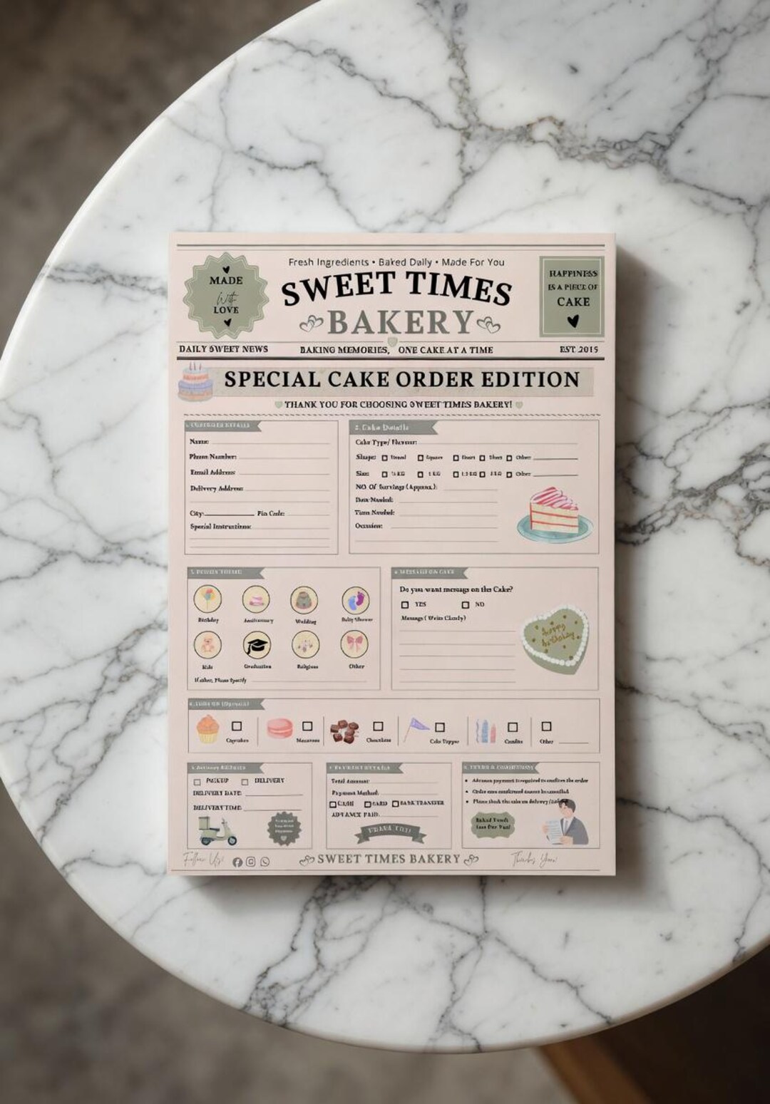 Editable Cake Order Form Template + FREE Food Labels, Bakery Counter ...
