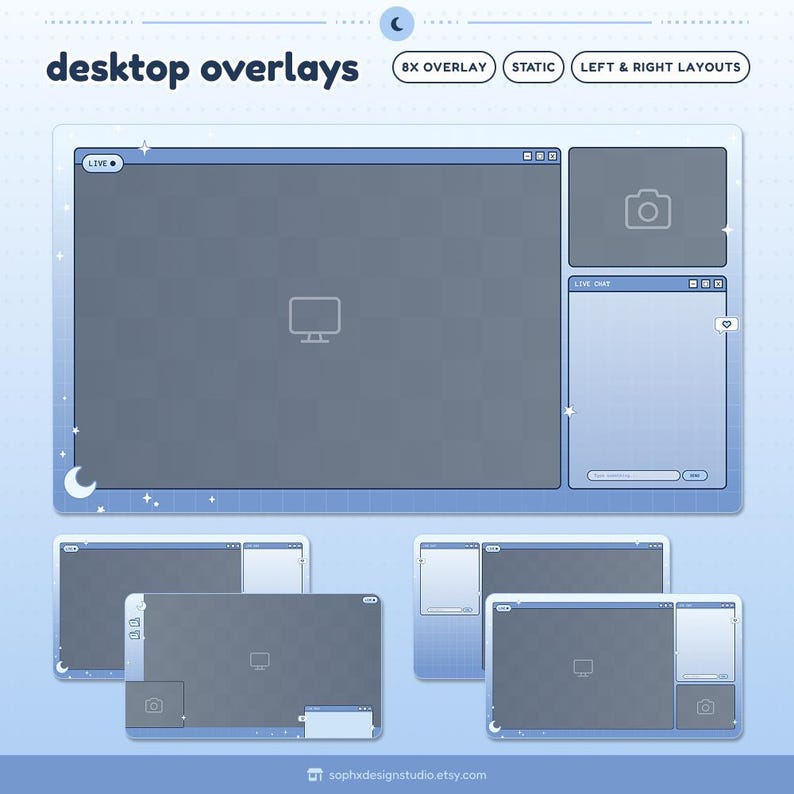 Light Blue Moon & Stars Animated Stream Overlay Package for Vtuber and ...