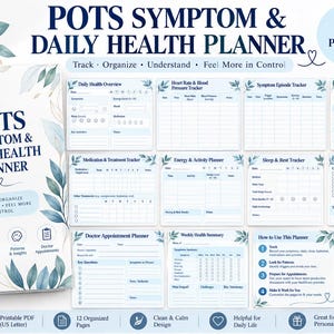POTS Symptom Tracker and Health Planner | 12 Printable Pages | Heart Rate, Sleep, Hydration & Medication Log | Digital PDF