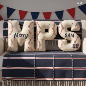 Personalized Baseball Letter Cushion, Initial Pillow with Name, Gift For Baseball Fans And Players, Coach Thank You Gift, Baby Shower Decor