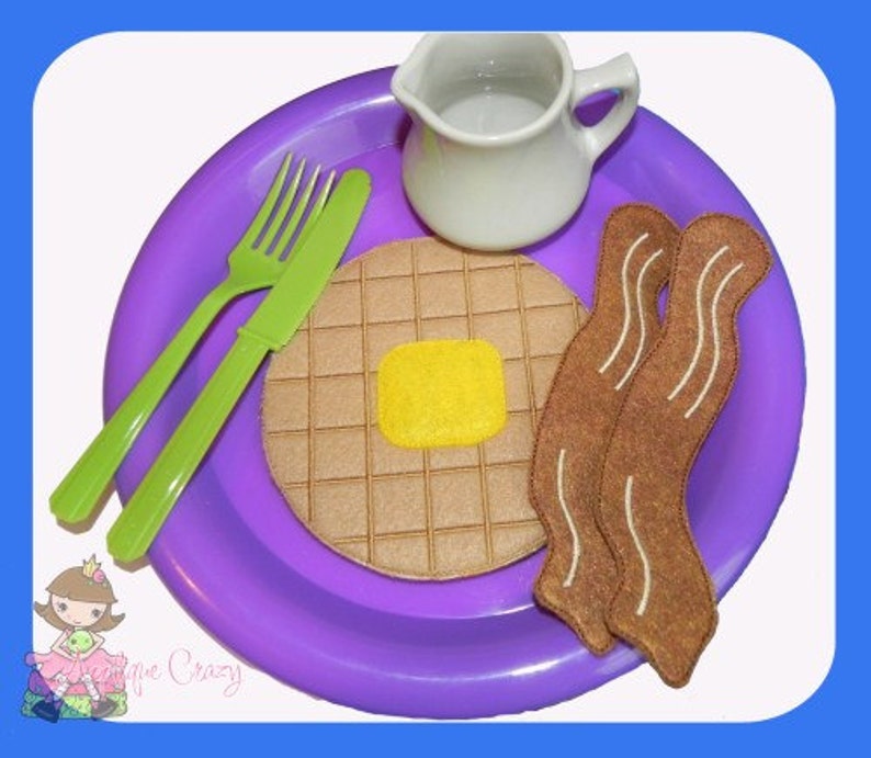 Breakfast play food set in the hoop embroidery file design image 1