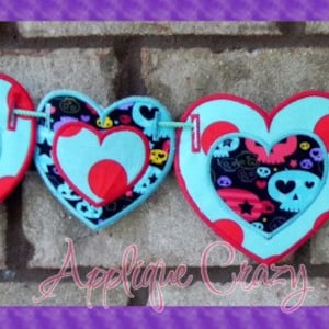 Heart shaped banner (in the hoop) embroidery file design