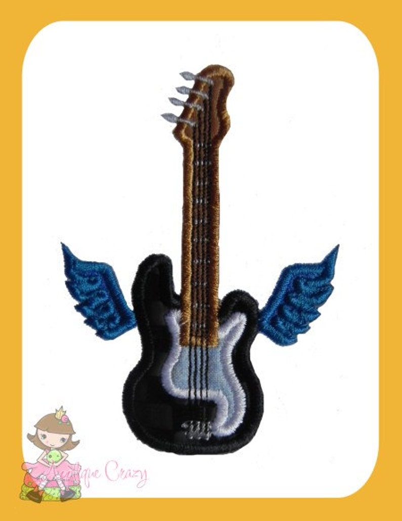 Guitar with wings applique design image 1