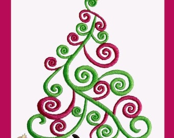 Swirly Christmas tree  Embroidery design