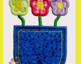 Pocket full of Flowers Satin Applique embroidery design
