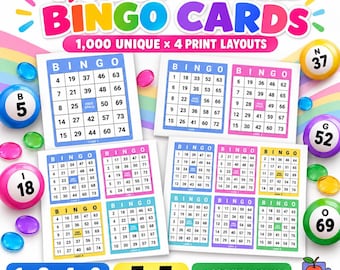 4,000 Printable Rainbow Bingo Cards, 1/2/4/6 Per Page, 5x5 Grid, Large Print (PDF Download)