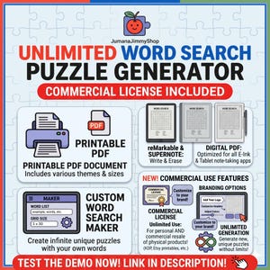 Unlimited Custom Word Search Generator | Printable PDF, reMarkable, Supernote (Instant Download)