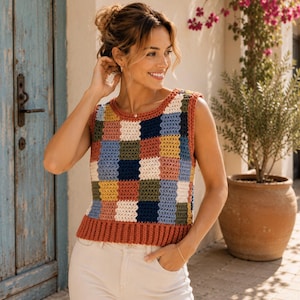Crochet Vest Pattern,  Color Block Crochet Vest,  Crochet Tank Top Pattern,  Intarsia Crochet,  Digital Download PDF