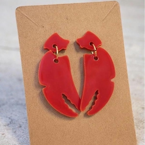 Red Crawfish Claw Earrings | Louisiana Seafood Jewelry | New Orleans Statement Earrings | Southern Gift Idea | Acrylic Dangle Earrings | Mar