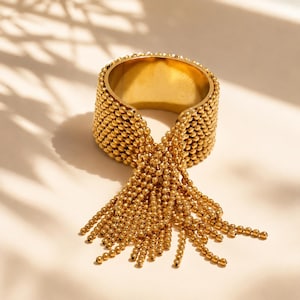 Tassel Statement Ring - Adjustable Stainless Steel Ring, 18K PVD Gold Plated Jewelry, Fringe Cocktail Ring, Gift for Her