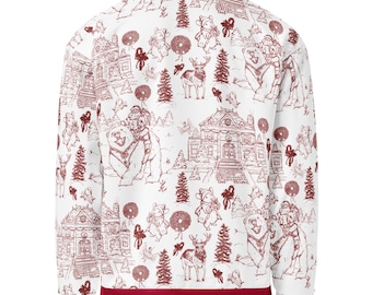 Christmas Toile (White Background) Bomber Jacket - Holiday Apparel
