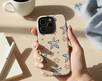 Funda para teléfono con diseño de estrella de mar, funda para iPhone y Samsung con estilo costero preppy.