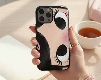 Funda para teléfono con diseño de anime de ojos grandes, estilo chica estrella de manga, para iPhone 11-17 y Samsung Galaxy.