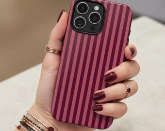 Funda para iPhone con rayas verticales color burdeos, funda protectora brillante para teléfono.