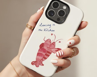 Funda para teléfono con diseño de pareja de langostas en acuarela, diseño romántico para la cocina, funda para iPhone y Samsung.