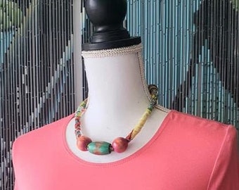 Chunky tropical wooden bead necklace