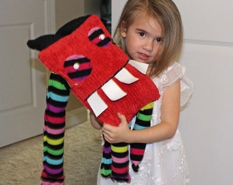 Handmade Red Monster Plushie, Creepy Cute Art Doll, 27 inch