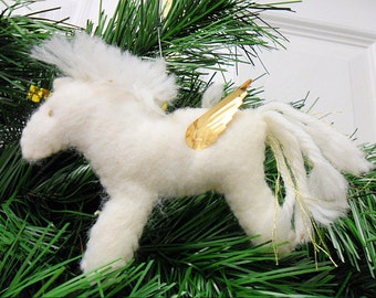 White Felt, Unicorn Pegasus Refrigerator Magnet, Ornament, Decoration, Baby Mobile