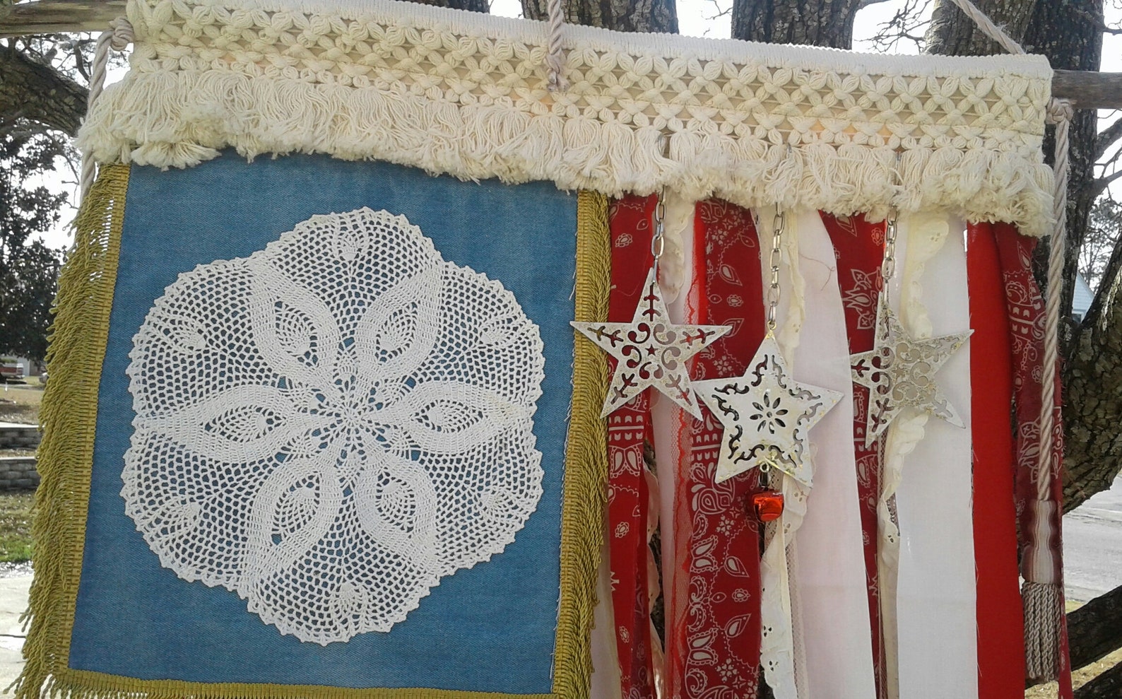 Boho Flag Red White and Blue Peace Flag Rag Flag Denim and - Etsy