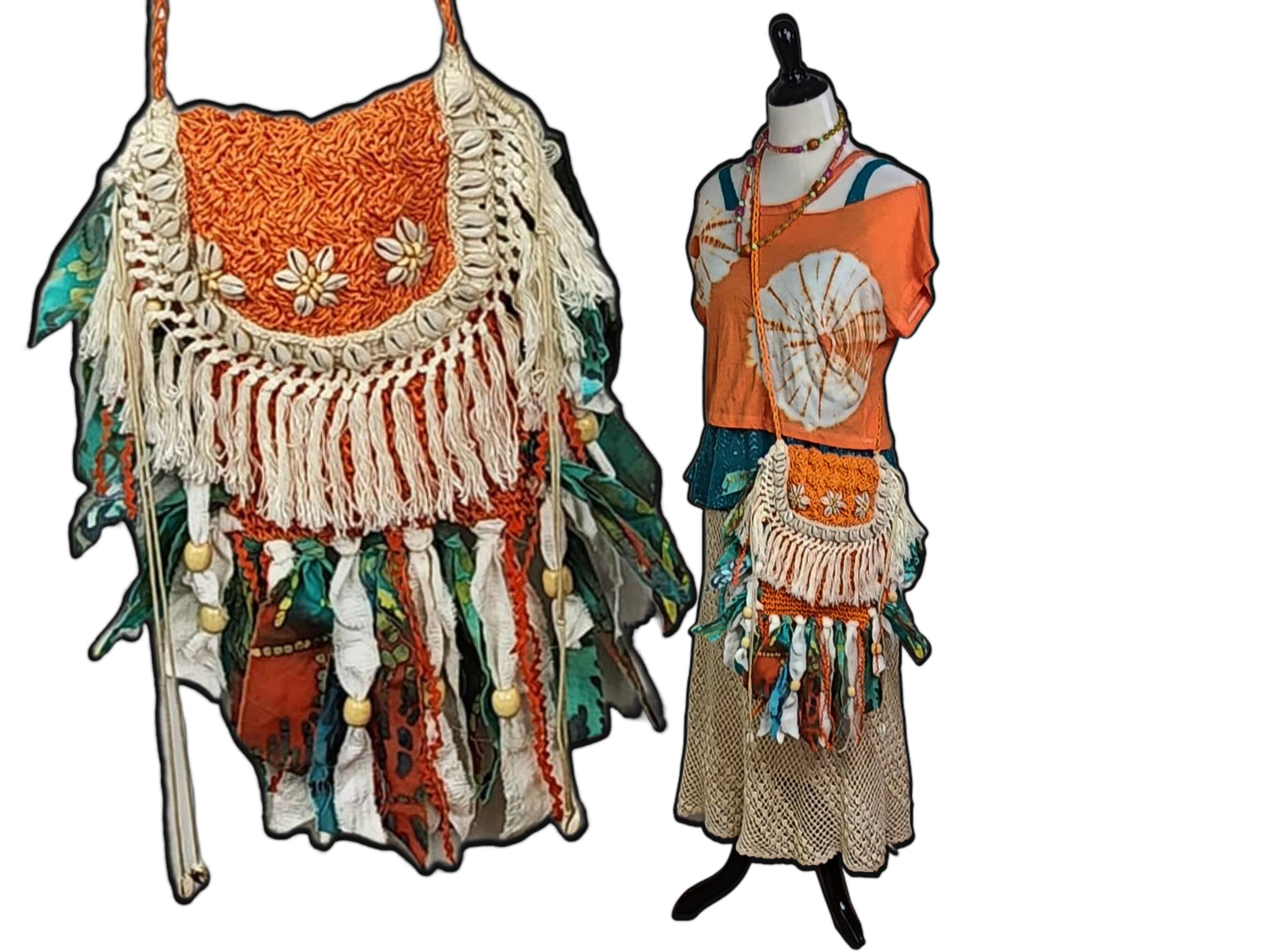 Boho Shoulder purse, Gypsy Free Spirit Bag, Repurposed Crocheted
