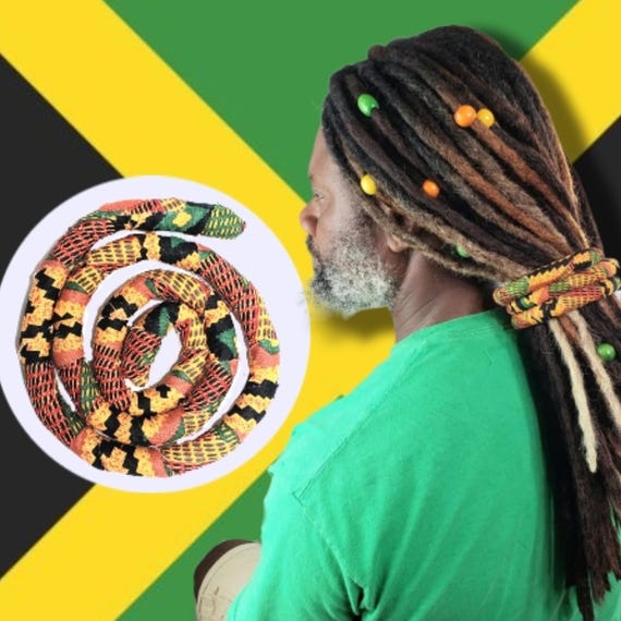 Long Tie on black green yellow tie on dreadlocks Routine maintenance today! My client came in for routine  main image 4