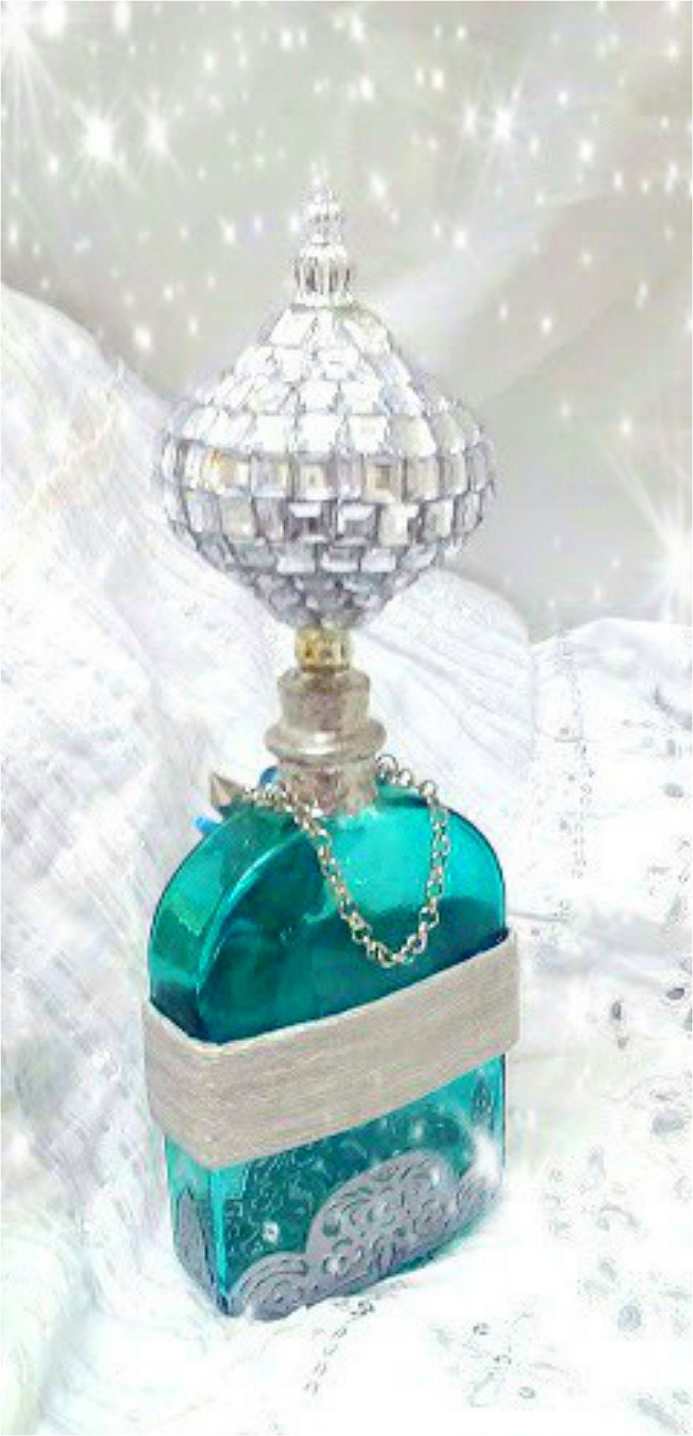 Altered Art Bottle, Mirror Disco Ball, Glass,Turquoise and Silver ...