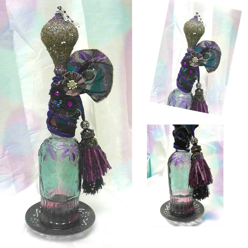 Unusual Iridescent Altered Glass Bottle Purple and Green Etsy