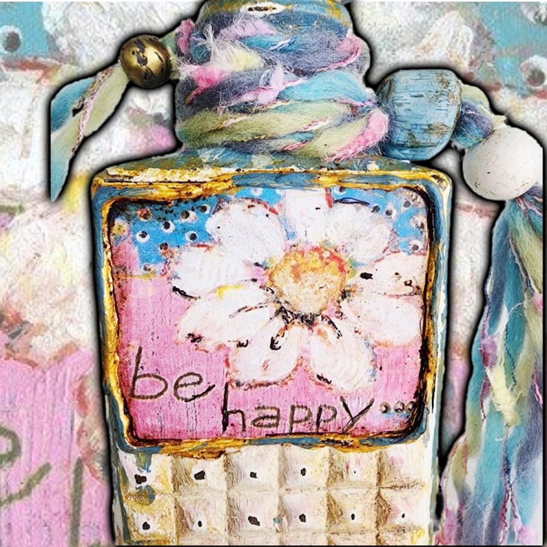 Inspirational Be Happy Altered Art Bottle - Etsy
