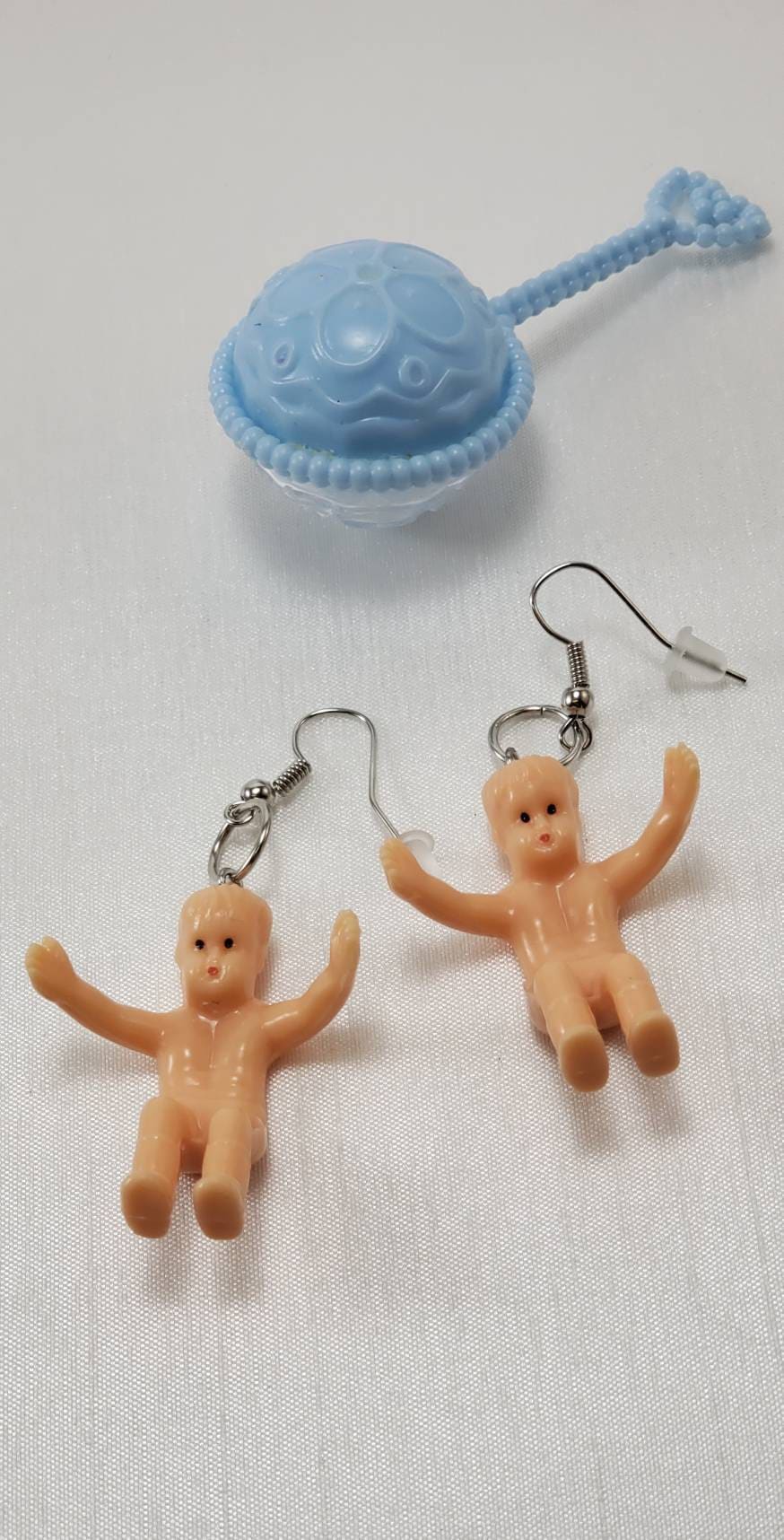 Baby Doll Earrings, Infant Jewelry, Creepy Doll Earrings, Mini Toy Ear