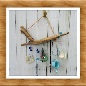 Driftwood Wind chime, Garden Decoration,Yard Art, Beach Mobile, Porch Chime, Blue refound chime