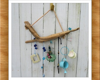 Driftwood Wind chime, Garden Decoration,Yard Art, Beach Mobile, Porch Chime, Blue refound chime