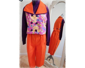 Clown Costume, Professional clown costume,Orange and Purple suit, Sunglasses Theme,Three Piece Suit