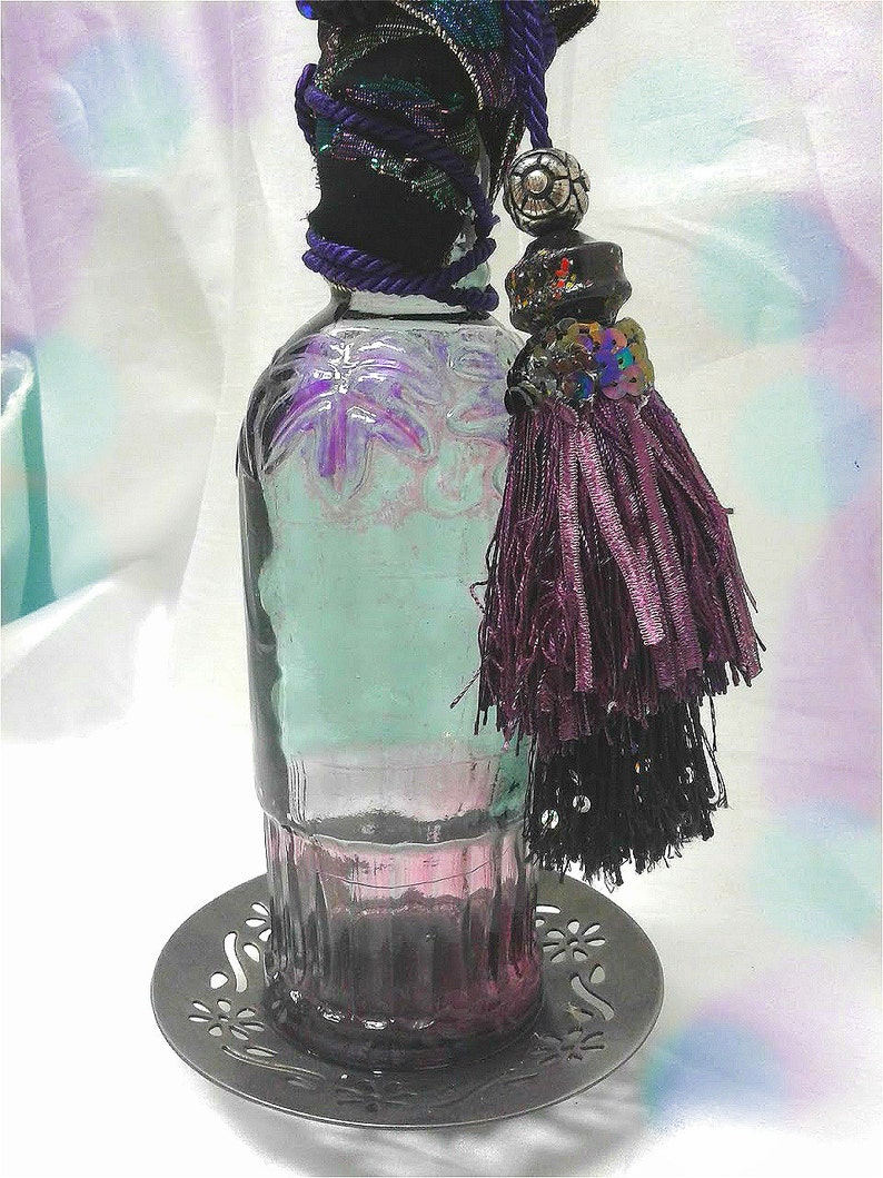Unusual Iridescent Altered Glass Bottle Purple and Green Etsy
