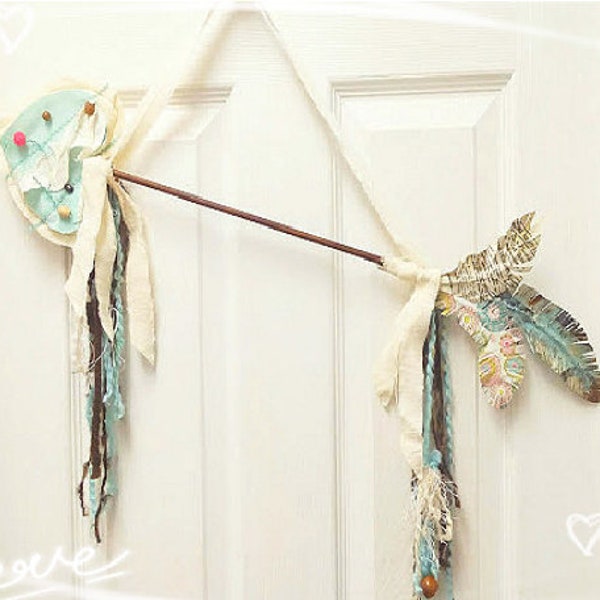 Cupid's Heart Arrow, Handmade Paper Feathers, Arrow Door Hanger, Boho Feathers Arrow