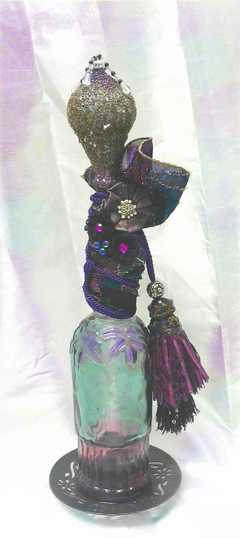 Unusual Iridescent Altered Glass Bottle Purple and Green Etsy