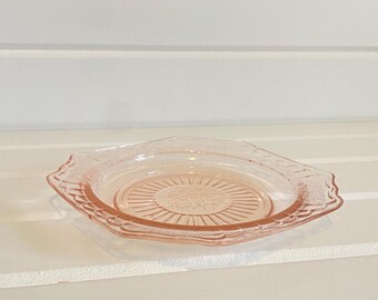 Vintage Pink Floral Glass Plate | Trinket Dish | Candy Dish | Mid Century Decor | Depression Glass