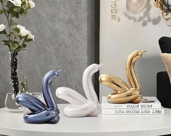 美しいバルーンスワンの置物 – モダンでミニマルなセラミック製動物彫刻、お部屋の装飾に最適