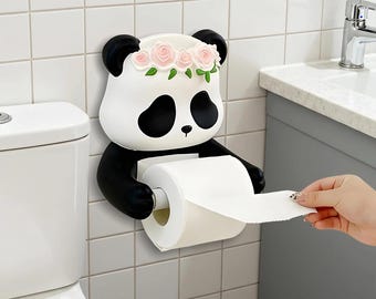 かわいいパンダのトイレットペーパーホルダー、壁掛け式バスルームティッシュハンガー、面白い動物の装飾、バスルームオーガナイザーアクセサリー、バスルームの装飾。