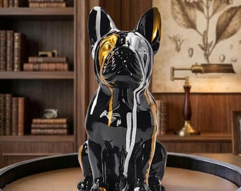 モダンなブルドッグの彫刻装飾、光沢のある樹脂製の犬の像、収集価値のあるブルドッグの置物、リビングルームやオフィスへのギフトに最適な卓上アート