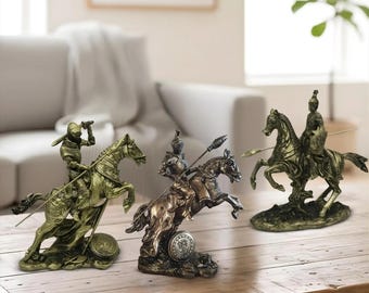 ヴィンテージブロンズ製騎馬騎士像 – 中世の鎧をまとった戦士の像、エレガントな棚飾り＆コレクターギフト